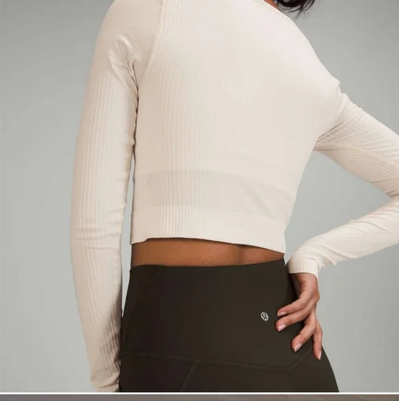 lululemon athletica Cream Ribbed Long-Sleeve Crop Top - Picture 2 of 12